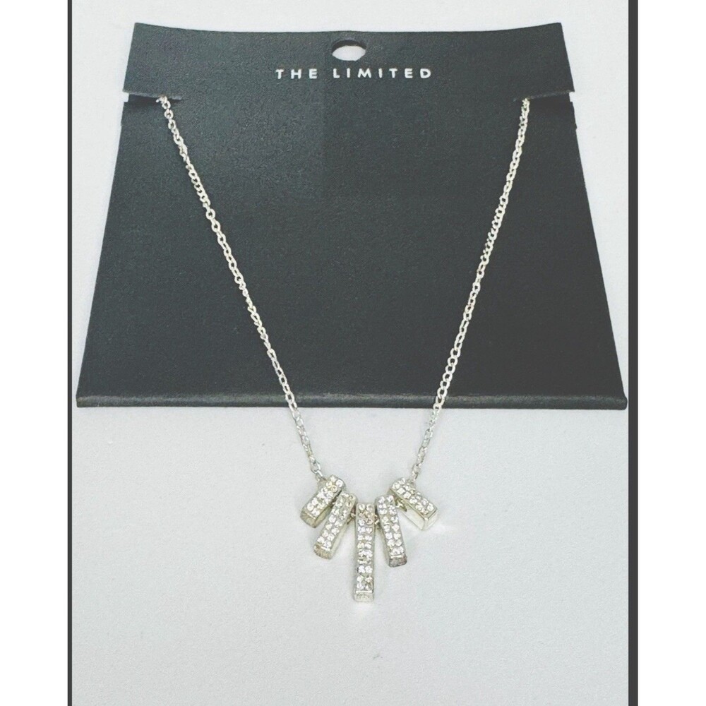 NEW The Limited Necklace Silver Rhinestone Bar Pendant Special Occasion Jewelry